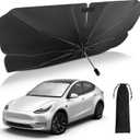 Uireefly Tesla Model Y & 3 Windshield Sun Shade Umbrella, Foldable Sunshade to Keep Cool, Professional Accessories for 2016-2024 Models, Black