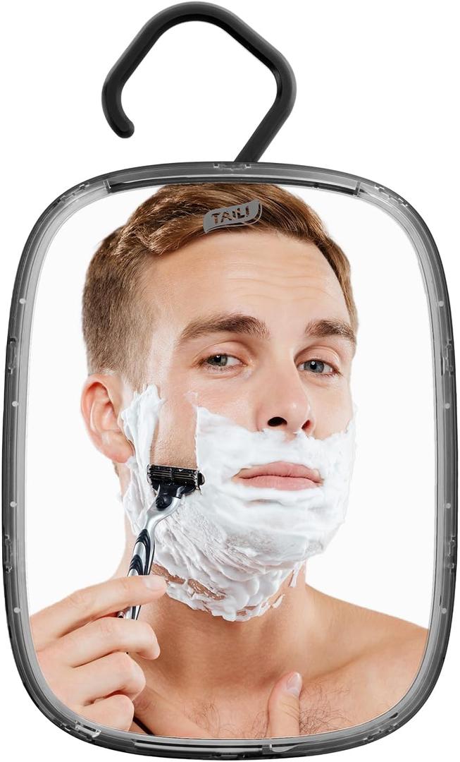 TAILI Shower Mirror Fogless for Shaving, Wall Hanging for Travel Camping, Removable Fog Free Shave Mirror for Shower Accessories, Bathroom, Portable, Shatterproof - for Men, Women(Black)