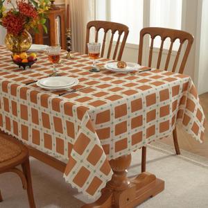 Rectangle Waterproof Tablecloth Linen Textured Table Cloth,Stain and Wrinkle Resistant Washable Fabric Table Cover for Dining, Party, Camping and Outdoor, 54 x 54 Inch, Brown Plaid