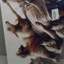 Framed Jesus and Lamb Wall Art Jesus Protecting Lamb from Wolves  24L"x16W" Canvas