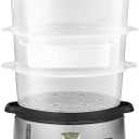 BELLA 9.5 QT Triple Tier Digital Food Steamer, Healthy Fast Simultaneous Cooking, Stackable Baskets for Vegetables or Meats, Rice/Grains Tray, Auto Shutoff & Boil Dry Protection, Stainless Steel