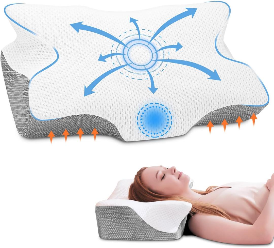 Anvo Cervical Pillow for Neck Pain Relief, Memory Foam Pillows for Neck and Shoulder Pain, Orthopedic Ergonomic Design for Sleeping, Suitable for Side Back and Stomach Sleeper, Cream Firm