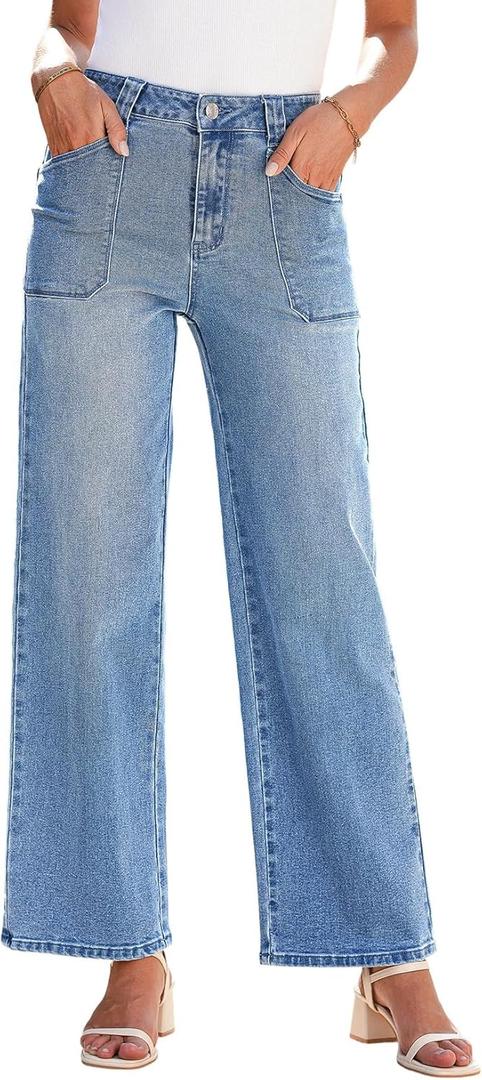 Astylish Womens High Waisted Straight Leg Jeans Stretchy Wide Leg Jeans Trendy Denim Pants (14, Ashleigh Blue)