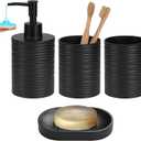 Plastic Bathroom Accessories Set 4Pcs, Black Bathroom Accessory Set Includes Liquid Soap Dispenser with Rust-Proof Plastic Pump, 2Pcs Bathroom Cup, Soap Dish for Modern Home Apartment