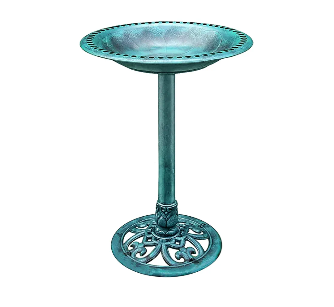 VIVOHOME 28 Inch Height Polyresin Lightweight Antique Outdoor Garden Bird Bath Green