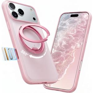 TORRAS for iPhone 17 Pro Max Case, 360 Magnetic Stand, [Fit for MagSafe] [4X Military-Grade Protection] Slim Case for iPhone 17 Pro Max Phone case,6.9", Translucent Pink, Ostand O3 Fitness Series
