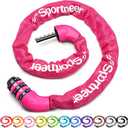 Sportneer Bike Lock: 5 Digit Combination High Security Anti Theft Bike Chain Lock - 3.2/3.6/4ft Heavy Duty Keyless Bicycle Lock for Bike, Motorcycle, Scooter, Door & Gate - 4/6mm Thick, Easy to Use (Rose Red)