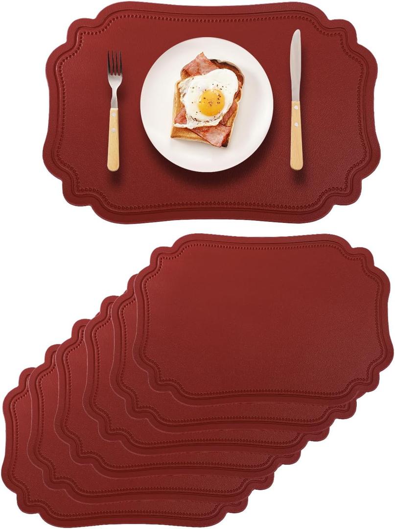 XINYUN Waterproof Placemats Set of 6 Faux Leather Placemat Wipeable Heat Resistant Non Slip Anti Oil Place Mat Washable Decorate Eco-Friendly Table Mats Patio Placemats for Dining Table