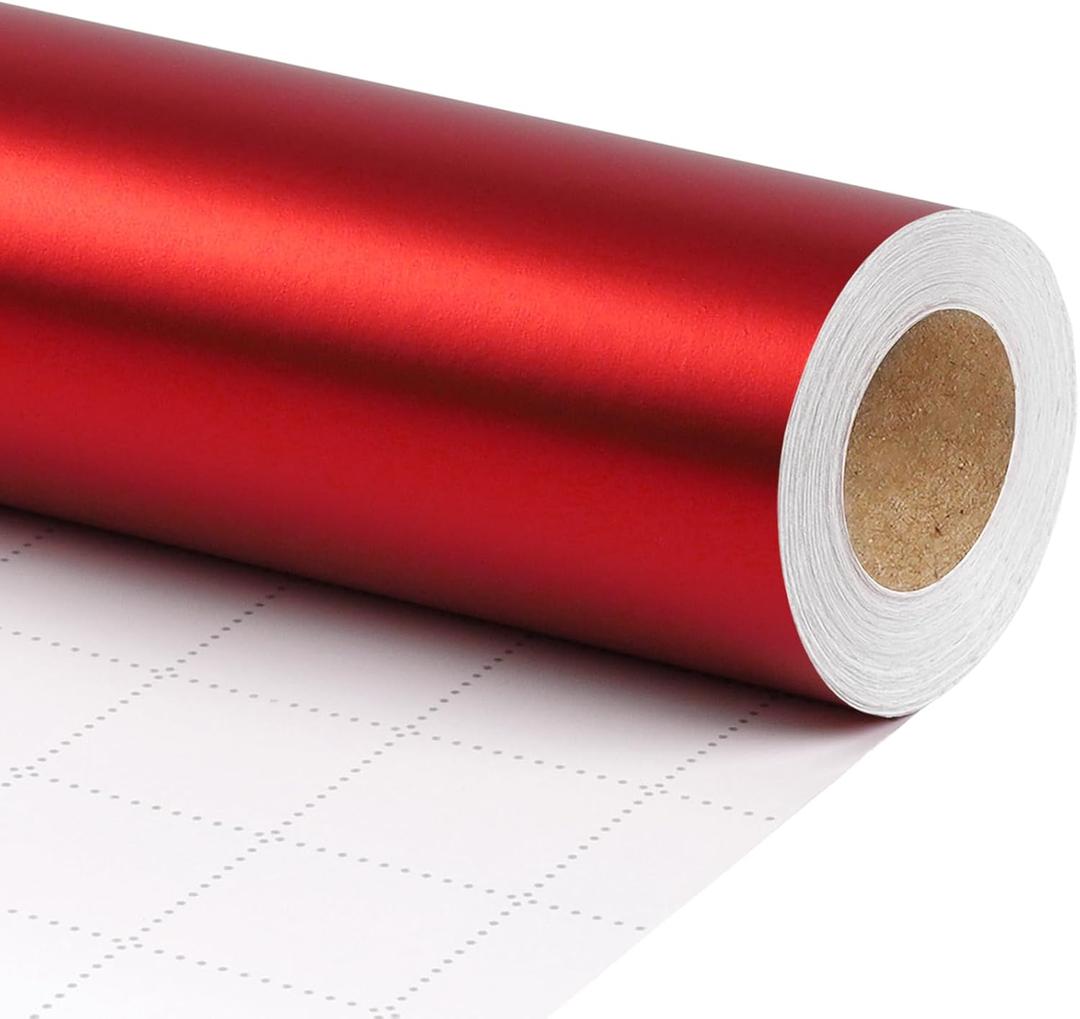 LaRibbons Red Christmas Wrapping Paper, Solid Color Matte Metal Gift Paper Roll - 17 Inch x 33 Feet Gift Wrapping Paper for Xmas, Holiday, Valentine's Day, Wedding, Birthday