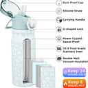 BJPKPK Insulated Water Bottle 18oz Stainless Steel Water Bottles with Straw and Carry Handle Double Wall Metal Thermal Flask,Light Blue Leopard