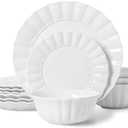 HOMBENE Plates and Bowls Sets, 18 Piece Dinnerware Sets Bone China, Porcelain Dinner Set with Cereal Bowls, Ceramic Soup Bowls, for Pasta, Salad, Gift Idea, Wavy Pattern