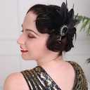 Aimimier 1920s Flapper Feather Hair Clip with Crystal Head Chain Roaring 20s Headpiece Costume Masquerade Hair Jewelry