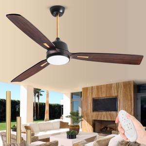 60 inch Wood Ceiling Fan with Lights, Outdoor Ceiling Fans for Patios with Remote, Damp Rated Ceiling Fan, Quiet DC Motor 3 Blade High CFM Ceiling Fans for Indoor Exterior