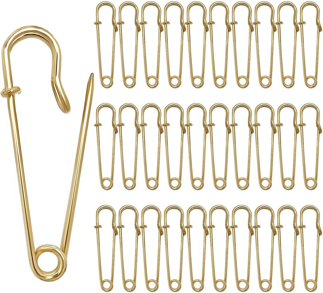 30 Pcs Large Safety Pins 2 Inch Heavy Duty Blanket Pins Big Safety Pin Steel Safety Pins for Blankets Clothes Crafts Leather Canvas, Gold