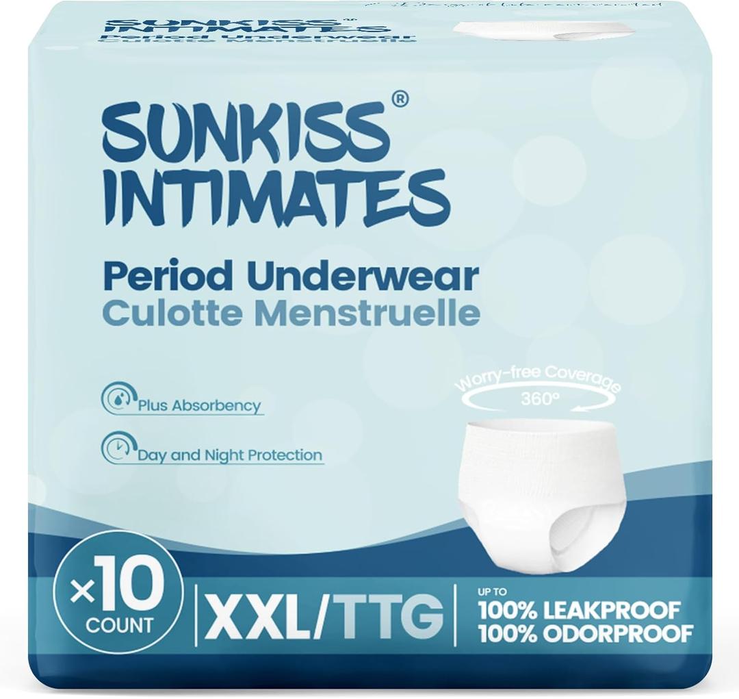 Disposable Period Underwear for Women with Heavy Flow, Low-Rise Unscented Postpartum Essentials, White, XXLarge, 10 Count