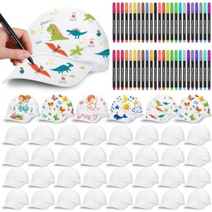 Decorate Your Own White Baseball Cap Bulk for Kid DIY Adjustable Baseball Hat with 24 Color Fabric Markers Decorate Your Own White Baseball Cap Bulk for Kid DIY Adjustable Baseball Hat with 24 Color Fabric Markers