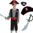 Leadtex Children's Pirate Costume Suit for Toddlers and Boys, Girls with Pirate Accessories,Cosplay Dress Up Set for Halloween 6-8 Y