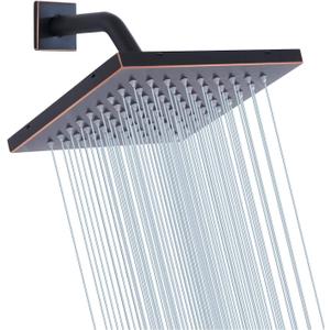 Shower Head GGStudy 8 inch Square Rain Stainless Steel High Pressure Oil Rubbed Bronze Shower Heads Rainfall Bath Shower Self-cleaning Silicone Nozzle