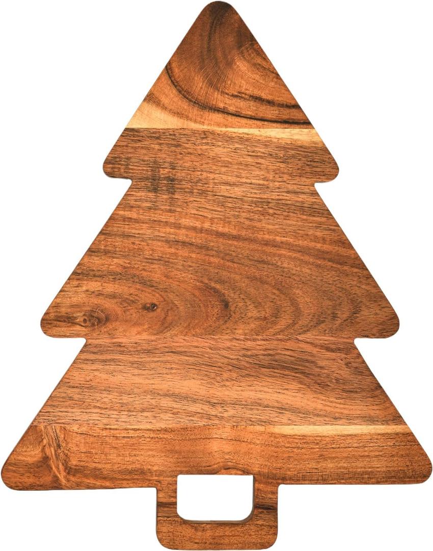 Christmas Tree Shaped Wood Cutting Board for kitchen, Christmas Tree Wooden Serving Tray with Handle, Christmas Decoration Charcuterie Tree Boards 14"L x 11"W