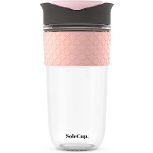 Large Travel Mug - Reusable Glass Coffee Mug - 18oz/530ml BPA-Free Hot Drink Travel Mug with Lid & Silicone Band (Gray and Pink, 18oz) (11.5 Ounces)