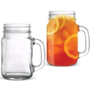 MEM WORLDSHOP 16 oz Regular Mouth Drinking Jars - (2 PACK) - Drinking Mason Jars Regular Mouth Mugs with Glass Handles