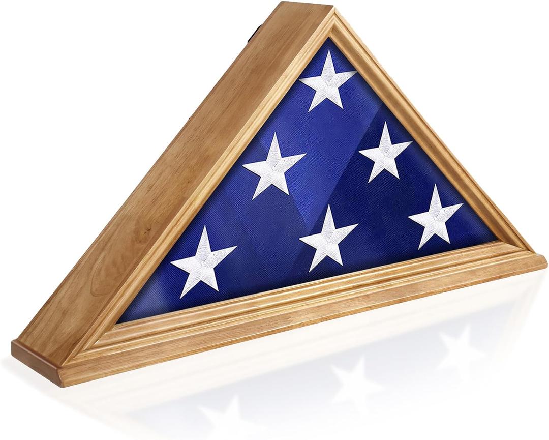 Flag Display Case for American Veteran Burial Flag, 5' x 9.5' Military Flag Shadow Box with HD Tempered Glass and Wall Mounted, Memorial Flag Frame for Folded Funeral Flag Mahogany