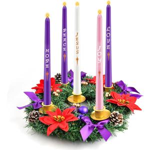 12 Inch Christmas Advent Wreath 5 Candle Holder with Metal Candle Cups for Taper Candles Fire Retardant Centerpiece Decorations for Table Indoor Home Church (No Candles)