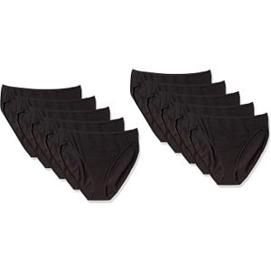 Amazon Essentials Women's Cotton Stretch Hi-Cut Brief Panty, 10-Pack Underwear, -black, Medium