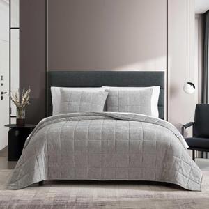 Vera Wang - Queen Quilt Set, Super Soft Bedding Set with Matching Shams, Modern Room Essentials (Chenille Box Solid Silver Grey, Queen)