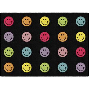 Flagship Carpets Rainbow Smileys in Black Criss-Cross Applesauce Educational Area Rug for Kids Room, Children's Classroom for Teaching and Playroom, 5' x 7'6", Black & Multi, Seats 20