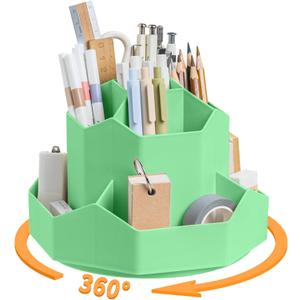 Pencil Pen Holder for Desk,9 Slots 360 Degree Rotating Desk Organizers,Desktop Storage Stationery Supplies Organizer, Cute Pencil Cup Pot For Office, School, Home(Green)