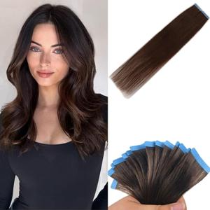 Dark Brown Tape in Hair Extensions Human Hair for Women Invisible 18 Inch Remy Human Hair Extensions Tape in Hair (18 Inch-20pcs-30 Gram, #2 Dark Brown)