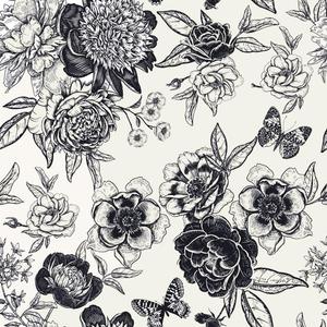 Arthome Peel and Stick Wallpaper Self Adhesive Floral Contact Paper Black Rose Vintage Vinyl Wall Paper Removable Decorative Film for Room and Furniture Decoration (17"120")