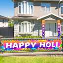 Yoiemivy 3 Pcs Holi Decorations Happy Holi Porch Banners Indian Festival of Color Celebration Porch Sign Happy Holi Party Hanging Decoration for Outdoor Garden Yard