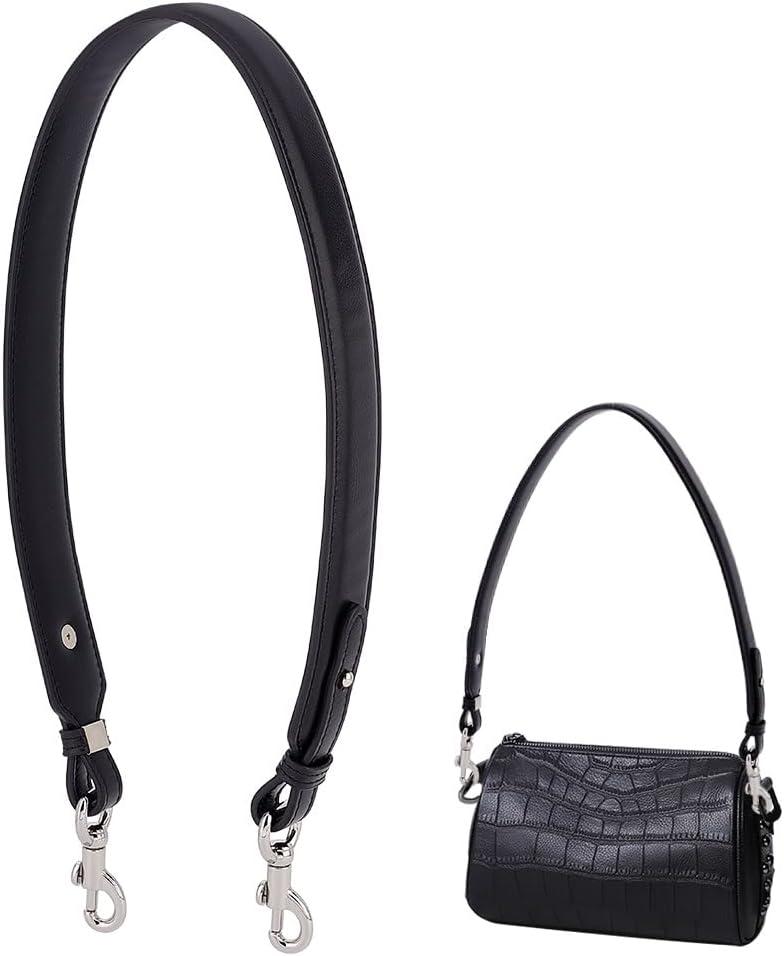 PH PandaHall Short Bag Strap, 28.5 Inch (72.5cm) Purse Strap 1.4 Inch Wide Leather Replacement Shoulder Strap with Sliver Metal Clasps for Women DIY Underarm Bag Crossbody Shoulder Bag Handbag, Black