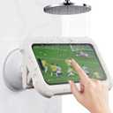 Shower Phone Holder Waterproof,360 Degree Rotating Suction Cup Phone Wall Mount Stand, Repeatable,for Bathroom Mirror Bathtub Kitchen,Shower Accessories for 4-7" Phones
