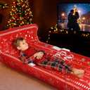 Chunful 71 x 39 Inch Christmas Red Inflatable Travel Bed Air Mattress Gift Large Size Snowflake Pattern Merry Christmas for Sleepovers for Xmas Movie Night