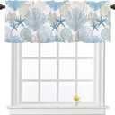 Summer Starfish Coral Kitchen Curtains Valances for Windows Beach Coastal Seashell Window Curtain 54x18 Inch Blue White Short Rod Pocket Bathroom Treatment Valance for Living Room Bedroom Decor