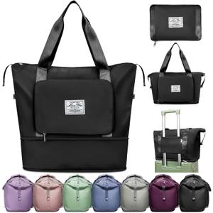 Ranslen Large Capacity Folding Travel Bag,Expansion Travel Duffel Bag with Dry and Wet Separation Portable Travel Duffel Bag (Black)