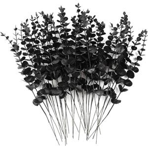 TIHOOD 14PCS 15 Black Eucalyptus Stems Artificial Eucalyptus Leaves Branches Fake Eucalyptuses Decor Faux Eucalyptus leaf Stem for Halloween Autumn Fall Floral Arrangement Wedding Bouquet Home Office