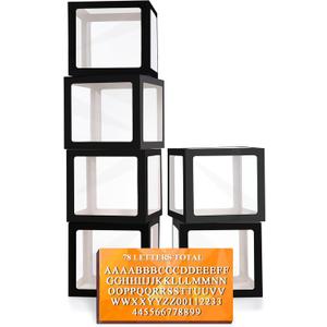 Ledido Black Transparent Balloon Boxes With 78 Letters, Letter Box for Baby Shower Clear Baby Box Black Balloon Boxes for Birthday, Bridal Shower, 2026 Graduation Prom Party Decoration, 6 PCS
