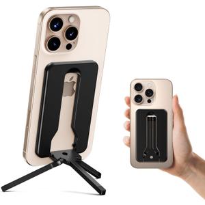 elitehood Mini Magnetic Tripod for iPhone 12/13/14/15/16 & Magsafe Cases, Travel iPhone magnetic Stand for Airplane, Aluminum Portable Small Phone Tripod with Strong Magnet and 1/4" Screw Mount, Black
