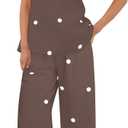 Women Polka Dot 2 Piece Outfits Spot Strapless Tube Top High Waist Wide Leg Pants Lounge Set Summer Tracksuit (Large, Brown)