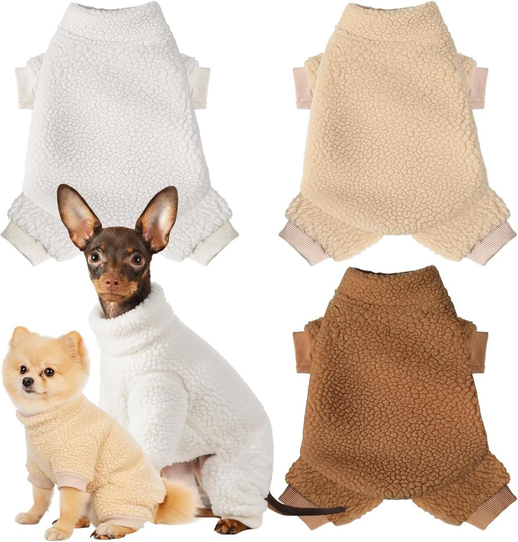 Reginary 3 Pcs Winter Dog Pajamas Fleece Puppy Clothes Warm Doggy Fuzzy for 4 Legs Pet Cute Coats Elastic Soft Winter Holiday Jumpsuit Sweater Bodysuit Small Medium Dog Apparel White Beige Brown(M)