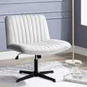 PUKAMI Criss Cross Legged Office Chair,Armless Office Desk Chair No Wheels,PU Leather Modern Swivel Vanity Chair,Height Adjustable Wide Seat Mid Back Computer Task Chair for Home Office (Grey)