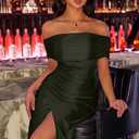 Memoriesea Women's Elegant Off Shoulder High Split Bodycon Evening Wedding Maxi Dress (Green, M)