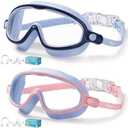 2 Pack Swim Goggles for Kids, No Leak Anti-Fog Anti-UV Swimming Goggles for Boys Girls Children 4-14