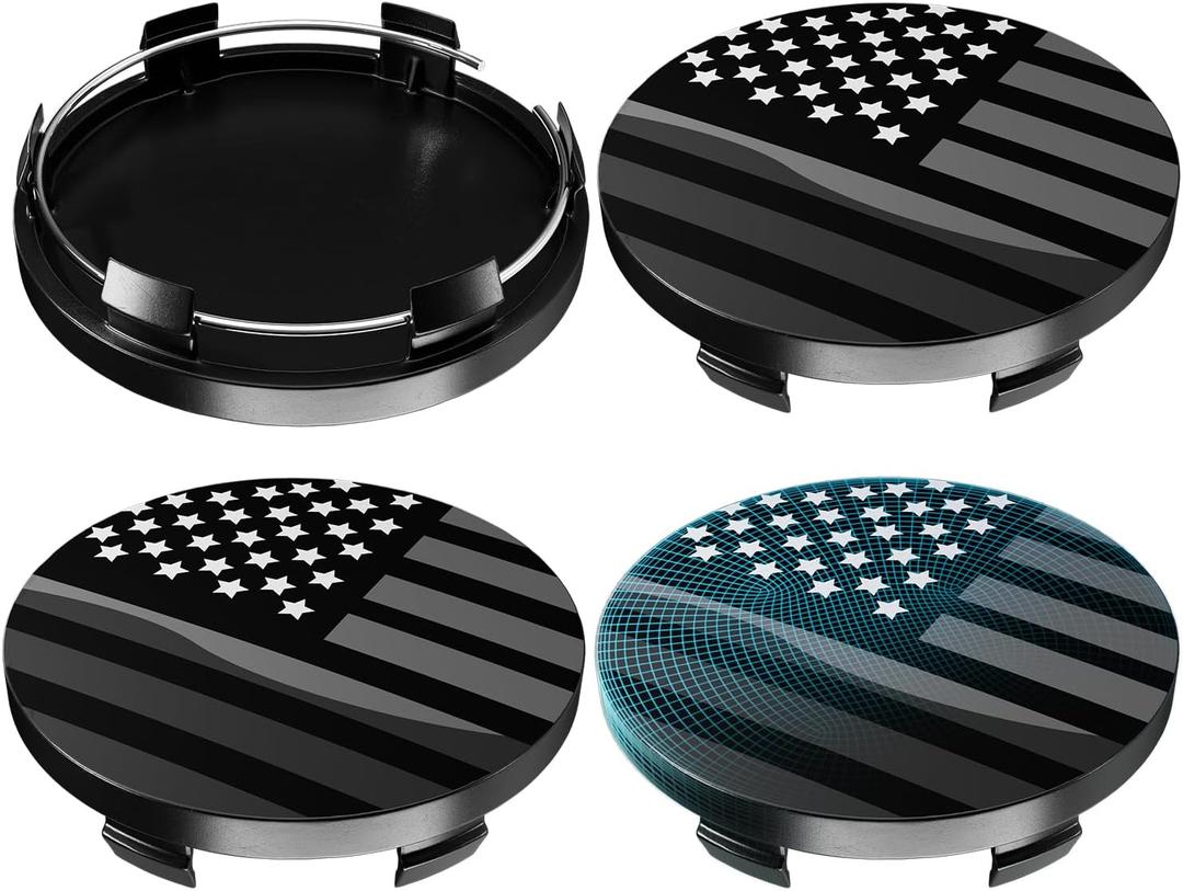 65MM 2.6 Inch Wheel Center Caps for Ford FL341A096 Rim Wheel Center Hub Caps, Pack of 4 Gloss Black with American Flag