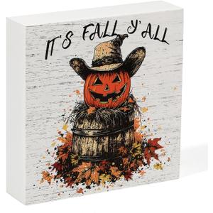 2 x Tis' the Season Home Fall Farmhouse Decorations Autumn Pumpkin Harvest Wood Artwork Box Sign Thanksgiving Block Signs for Fireplaces, Shelves, Coffee Bars, Bedrooms, Offices Decor (Its Fall Yall)