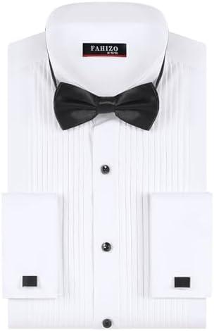 FAHIZO Men's White Tuxedo Shirt with Wing Collar, French Cuffs & Accessories, Size L
